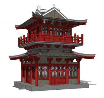 中式阁楼建筑SU模型下载_sketchup草图大师SKP模型