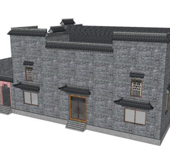 中式元素四合院SU模型下载_sketchup草图大师SKP模型
