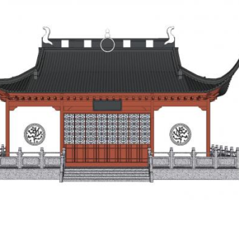 中式古建寺庙殿宇SU模型下载_sketchup草图大师SKP模型