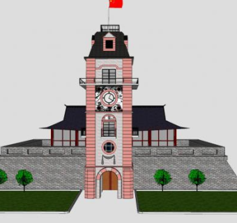 现代南通市钟楼SU模型下载_sketchup草图大师SKP模型