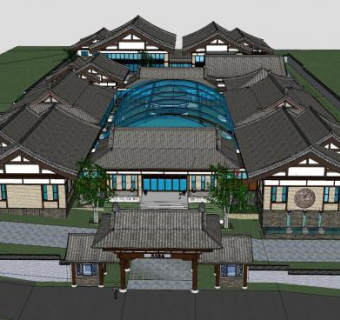 中式古建外观SU模型下载_sketchup草图大师SKP模型