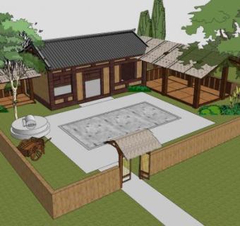 中式民居院落SU模型下载_sketchup草图大师SKP模型
