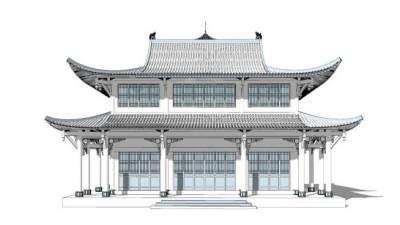 中式古建筑房屋SU模型下载_sketchup草图大师SKP模型