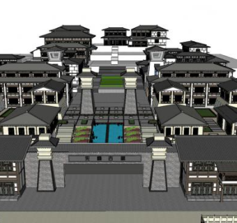 中式古建筑房屋设计SU模型下载_sketchup草图大师SKP模型