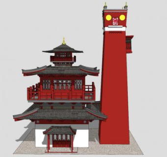 中式阁楼设计SU模型下载_sketchup草图大师SKP模型