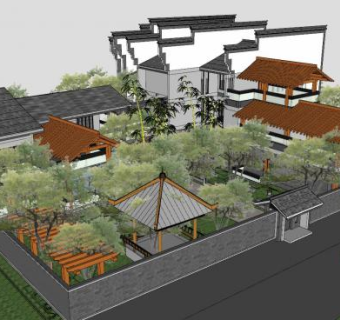 中式大型民居院落SU模型下载_sketchup草图大师SKP模型