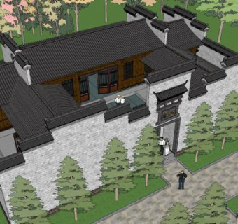 中式麓山馆建筑SU模型下载_sketchup草图大师SKP模型