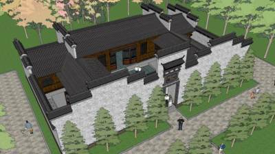 中式麓山馆建筑SU模型下载_sketchup草图大师SKP模型