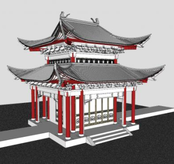 中式古建楼阁SU模型下载_sketchup草图大师SKP模型