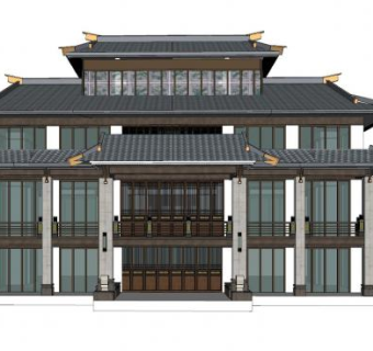 新中式客栈酒楼SU模型下载_sketchup草图大师SKP模型