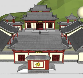 中式光明寺寺庙SU模型下载_sketchup草图大师SKP模型