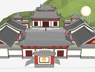 中式光明寺寺庙SU模型下载_sketchup草图大师SKP模型