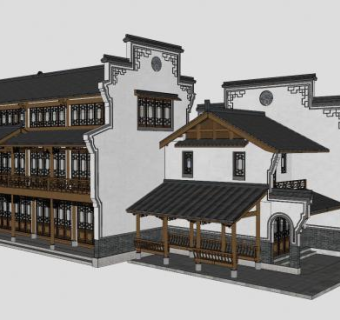 中式古建商住综合SU模型下载_sketchup草图大师SKP模型