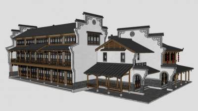 中式古建商住综合SU模型下载_sketchup草图大师SKP模型