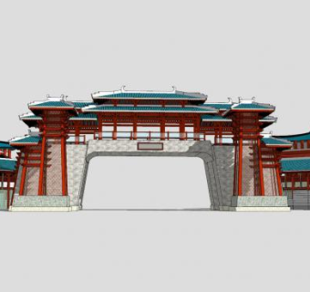 中式城门楼sketchup模型下载_sketchup草图大师SKP模型