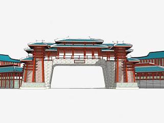 中式城门楼sketchup模型下载_sketchup草图大师SKP模型