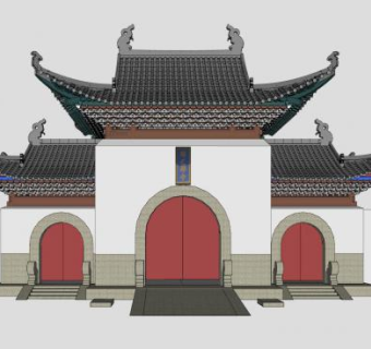 中式归元禅寺建筑SU模型下载_sketchup草图大师SKP模型