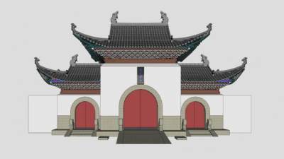 中式归元禅寺建筑SU模型下载_sketchup草图大师SKP模型