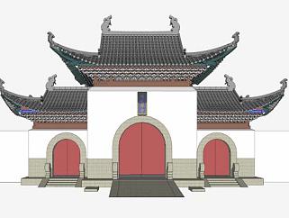 中式归元禅寺建筑SU模型下载_sketchup草图大师SKP模型