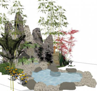 山石花台su模型下载_sketchup草图大师SKP模型