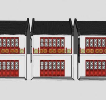 中式建筑客栈酒楼SU模型下载_sketchup草图大师SKP模型