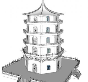 中式五重塔建筑SU模型下载_sketchup草图大师SKP模型