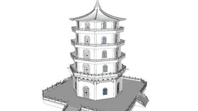 中式五重塔建筑SU模型下载_sketchup草图大师SKP模型