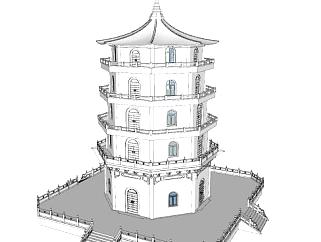 中式五重塔建筑SU模型下载_sketchup草图大师SKP模型
