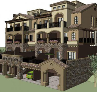 西班牙风格别墅su模型下载_sketchup草图大师SKP模型