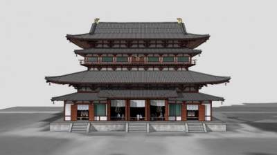 中式鼓楼建筑SU模型下载_sketchup草图大师SKP模型