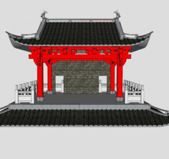 中式戏台SU模型下载_sketchup草图大师SKP模型