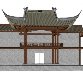 中式木制古建戏台SU模型下载_sketchup草图大师SKP模型