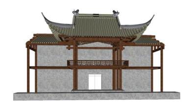 中式木制古建戏台SU模型下载_sketchup草图大师SKP模型