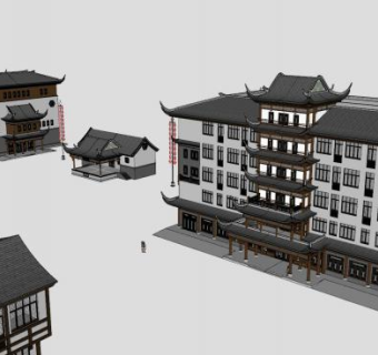 中式古镇民房建筑SU模型下载_sketchup草图大师SKP模型