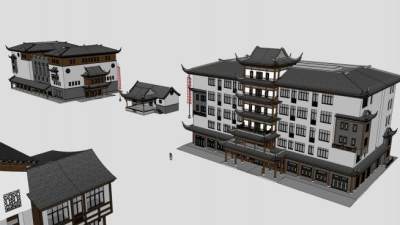 中式古镇民房建筑SU模型下载_sketchup草图大师SKP模型