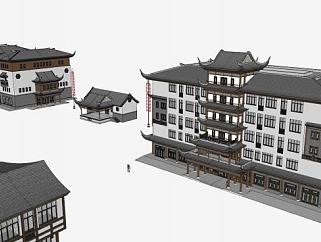 中式古镇民房建筑SU模型下载_sketchup草图大师SKP模型
