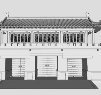 中式古建城门楼台SU模型下载_sketchup草图大师SKP模型