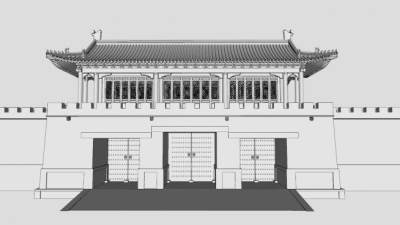 中式古建城门楼台SU模型下载_sketchup草图大师SKP模型