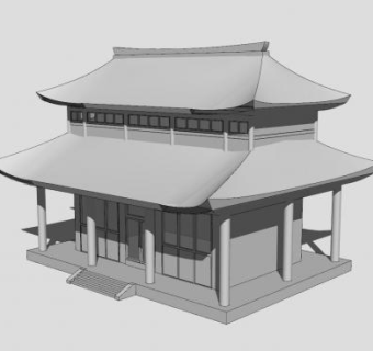 现代古建阁楼民房SU模型下载_sketchup草图大师SKP模型
