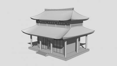 现代古建阁楼民房SU模型下载_sketchup草图大师SKP模型