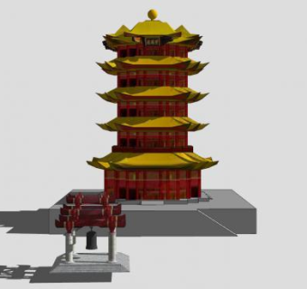 中式黄鹤楼建筑SU模型下载_sketchup草图大师SKP模型