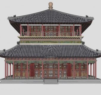 中式藏经阁建筑SU模型下载_sketchup草图大师SKP模型