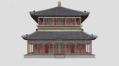 中式藏经阁建筑SU模型下载_sketchup草图大师SKP模型