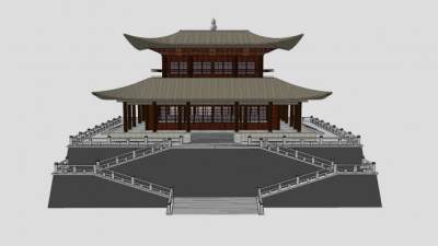 中式楼阁建筑SU模型下载_sketchup草图大师SKP模型