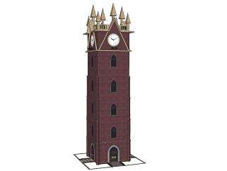 欧式钟楼设计SU模型下载_sketchup草图大师SKP模型
