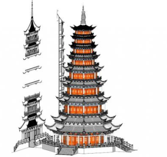 中国古塔su模型下载_sketchup草图大师SKP模型