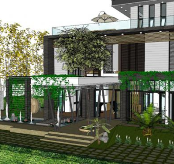 别墅花圃su模型下载_sketchup草图大师SKP模型