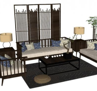 现代中式沙发su模型下载_sketchup草图大师SKP模型