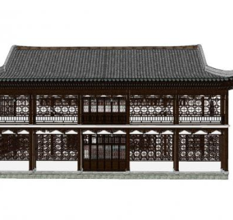 中式客栈酒楼外观SU模型下载_sketchup草图大师SKP模型