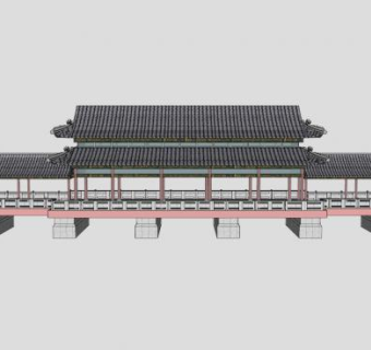 中式桥楼建筑SU模型下载_sketchup草图大师SKP模型